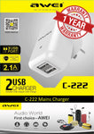 AWEI C-222 '2-USB' Multifunctional Charger Adapter NZ Plug 2.1A & 1A Quick Charging