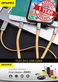 AWEI CL-21 '3in1' Charging Cable for iPhone/iPad, Micro USB & Type-C